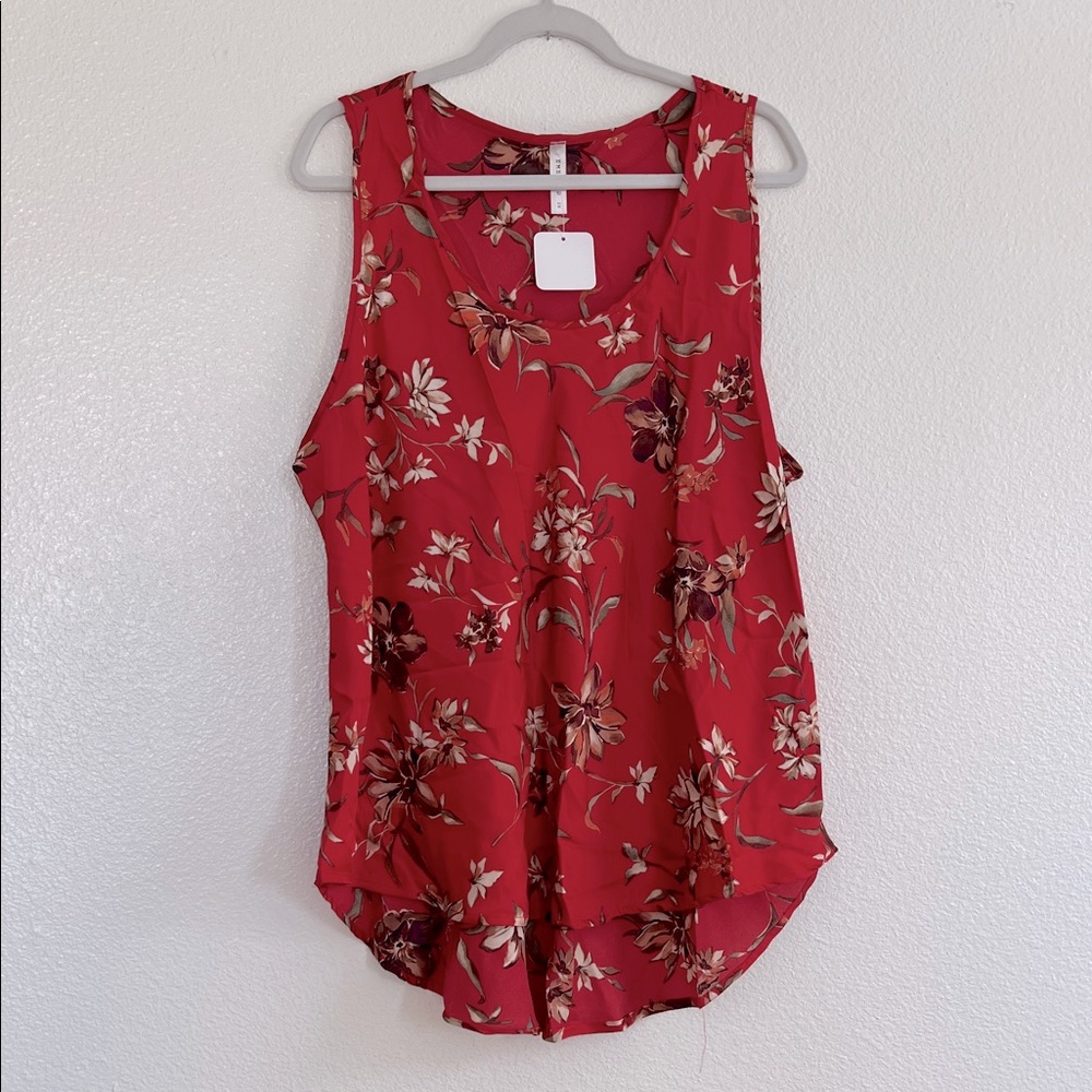 Silky Floral Sleeveless Red Top, size 2X